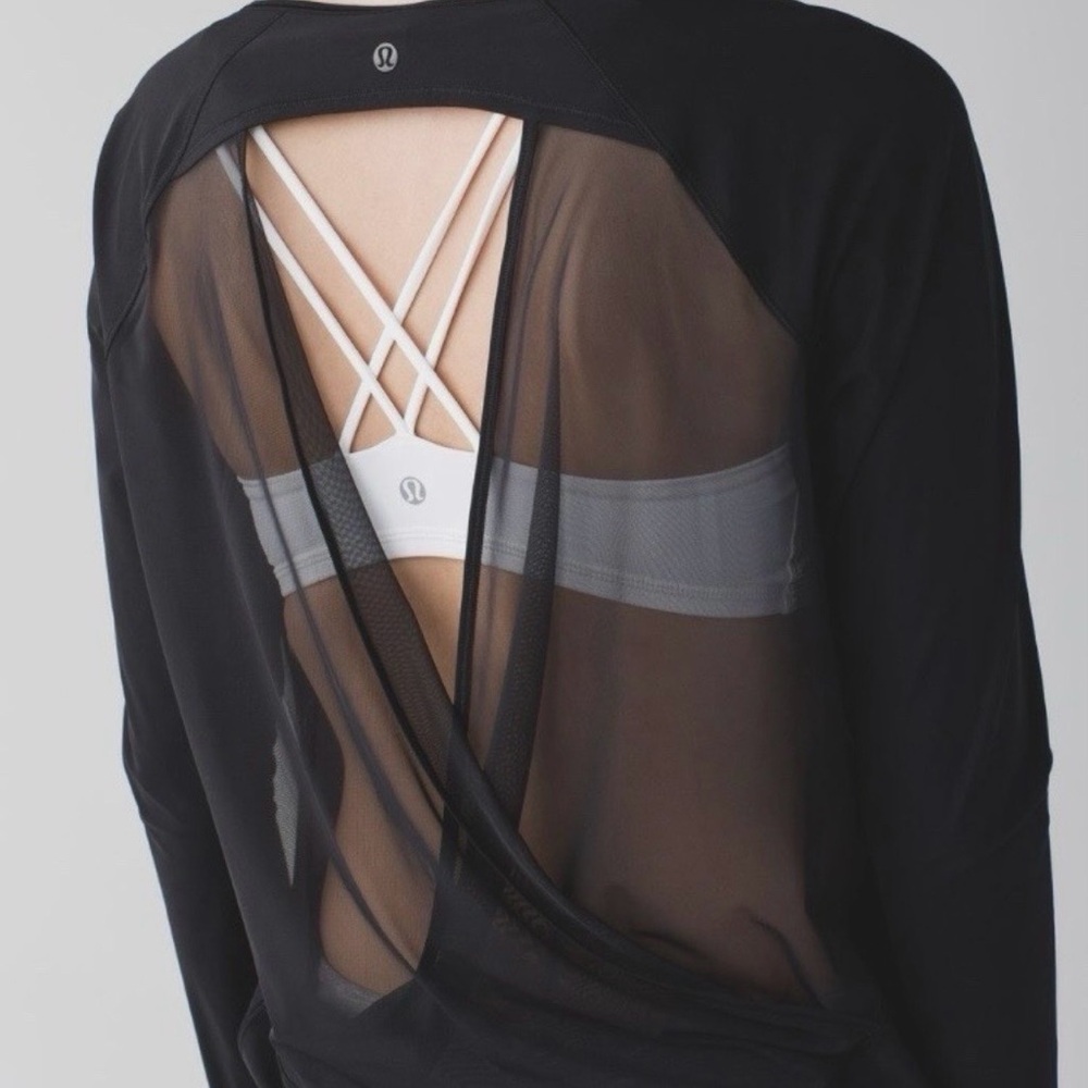 Lululemon If You’re Lucky Long Sleeve Tee Black Open Back Mesh Size 8 Studio